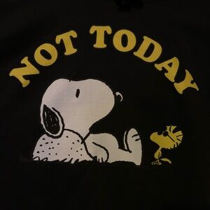 Snoopy & Woodstock NOT TODAY Black Pullover Hoodie LARGE Peanuts Gang